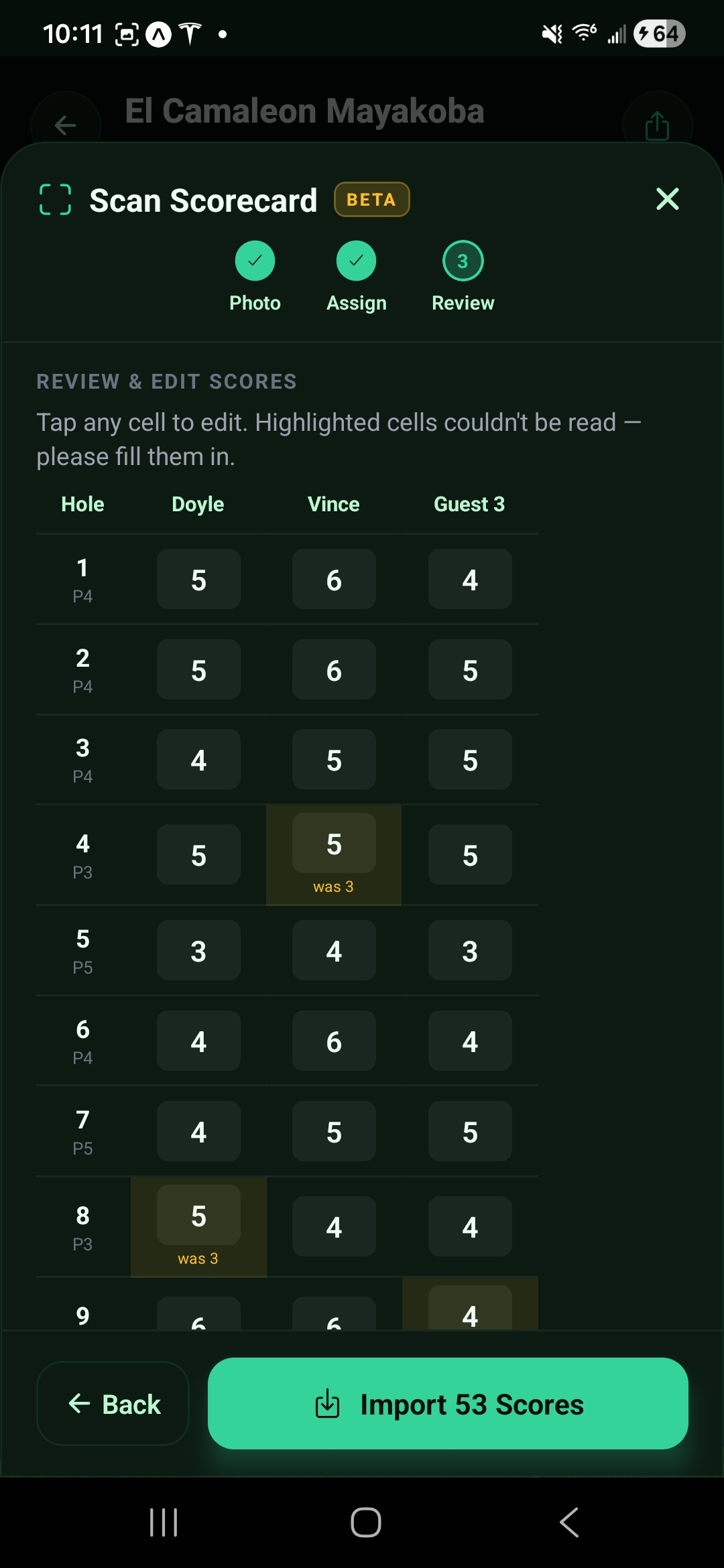 AI scorecard scan review and import in GolfBet